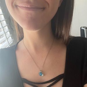 Handmade blue sea glass and pearl necklace